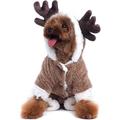 AOFITEE Pet Christmas Reindeer Costume Doggie/Cat Soft Comfy Coral Velvet Pajamas Pet Warm Winter Hoodies Jumpsuits for Holiday Party S