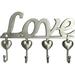 Myartte Key Holder- Key Hooks Decorative for Wall Decorative Zinc Alloy Key Organizer Rack with 4 Hooks -with Screws and Sticker (Antique Sliver Love)