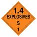 MYXIO MPL133CT25 PF-Cardstock Hazard Class 1/Division 4S DOT Placard Legend 1.4 Explosives S 1 10-3/4 Width x 10-3/4 Length Black on Orange (Pack of 25)