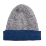 Cozy Winter in Azure,'Knit 100% Alpaca Hat in Azure and Grey from Peru'