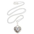 Perfect Paws,'Blue Topaz Sterling Silver Puffed Heart Paw Print Necklace'