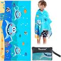 Touchat Beach Towel for Kids Super Absorbent Quick Dry Microfiber Beach Towel 24 x 48 300GSM Thick Soft Sand Free Cute Shark Beach Pool Swim Bath Travel Picnic Camping Towel for Boys Girls