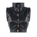 Women's Whisper - Black High Neck Vest Top, Vegan Leather Extra Small Kargede
