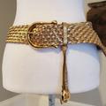 Michael Kors Accessories | Michael Kors Wide Woven Leather Belt, Gold Tone, Brand Toggles, Medium, Like New | Color: Gold | Size: Medium