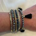 Lilly Pulitzer Jewelry | Lilly Pulitzer Gold Tone Black Fringe Gray Bead Cuff Statement Bracelet | Color: Black/Gold | Size: Os