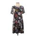 Ann Taylor LOFT Outlet Casual Dress - A-Line High Neck Short sleeves: Black Print Dresses - Women's Size X-Small