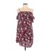 Pink Rose Casual Dress - Shift Open Neckline Sleeveless: Burgundy Floral Dresses - Women's Size Large