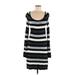 Three Dots Casual Dress - Sweater Dress Scoop Neck Long sleeves: Black Print Dresses - Women's Size Medium