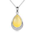 YAFEINI Yellow Agate Necklace 925 Sterling Silver Cubic Zirconia Teardrop Pendant Necklace Jewellery for Women Girls (F-Yellow Agate)