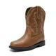 DREAM PAIRS Kids Boys Girls Cowboy Boots Western Square Toe Riding Mid Calf Knee High Boots SDBO2307K,BROWN,Size 6 UK Child/7 US Toddler