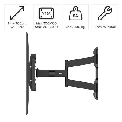 HAMA TV-Wandhalterung "schwenkbar, vollbeweglich, 94-304,8cm(37"-120" ), 43", 50",55",65",75"", schwarz, B:91cm H:38cm T:9,5cm, Gerätehalterungen