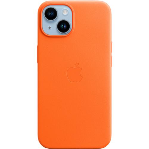"APPLE Handyhülle ""iPhone 14 Leather MagSafe"" Hüllen Gr. iPhone 14, orange Zubehör für Handys Smartphones"