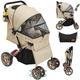 YITAHOME Pet Stroller, Foldable Cat Dog Stroller, 2 Directions of travel，Dog Pushchair, Dog Pram with Storage Basket Cup Holder Removable Hanging Bag, Dog Pram for Small Medium Dogs, Dog Buggy (Khaki)