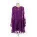 Little White Lies Casual Dress - DropWaist Crew Neck Long sleeves: Purple Solid Dresses - Women's Size Small