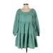 Universal Thread Casual Dress - Mini Square 3/4 sleeves: Teal Print Dresses - Women's Size X-Small