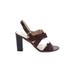Franco Sarto Heels: Slingback Chunky Heel Chic Brown Solid Shoes - Women's Size 9 - Open Toe