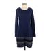 Aventura Casual Dress - Sweater Dress Crew Neck Long Sleeve: Blue Houndstooth Dresses - Women's Size Large