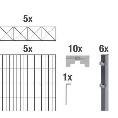 Doppelstabmattenzaun ALBERTS "Nexus", grau (anthrazit), H:160cm, Stahl, Zaunelemente, anthrazit, Höhe: 100-160cm, Gesamt