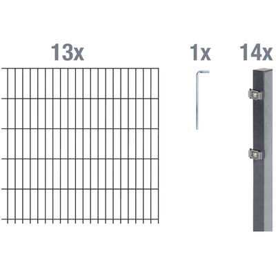 Doppelstabmattenzaun ALBERTS "Grundset", grau (anthrazit), H:100cm, Stahl, Zaunelemente, Höhe: 80-160 cm, Gesamtlänge: 4