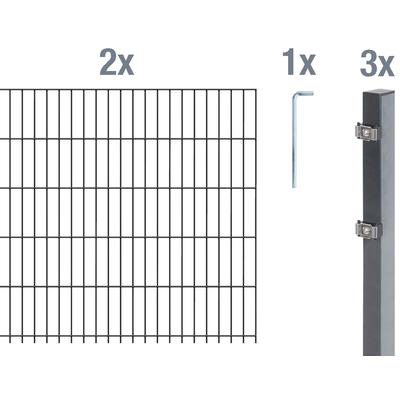 Doppelstabmattenzaun ALBERTS "Grundset", grau (anthrazit), H:80cm, Stahl, Zaunelemente, Höhe: 80-160 cm, Gesamtlänge: 4-