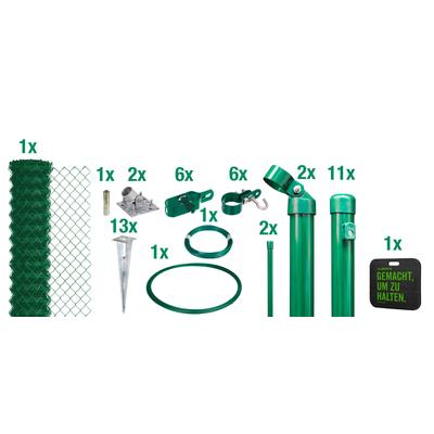 Maschendrahtzaun ALBERTS, grün, H:175cm, Stahl, Zaunelemente, Höhe: 80-200cm, Gesamtlänge: 15-25m, mit Bodenhülsen