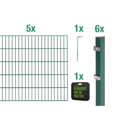 Doppelstabmattenzaun ALBERTS "Grundset", grün, H:160cm, Stahl, Zaunelemente, Höhe: 80-160 cm, Gesamtlänge: 4-30 m, zum E