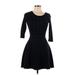 Nina Leonard Casual Dress - Mini Scoop Neck 3/4 sleeves: Black Print Dresses - Women's Size Medium