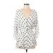 Dress Forum Casual Dress - Mini V Neck 3/4 sleeves: White Dresses - Women's Size Small