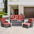 Hummuh Carolina 5 - Person Outdoor Seating Group w/ Cushions in Gray/Red | 73 H x 35 W x 35 D in | Wayfair PW015161924-5
