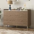 Mercer41 55" Long 6 Drawer Dresser w/ Marbling Worktop, Mordern Storage Cabinet w/ Metal Leg & Handle Wood/Metal in White | Wayfair