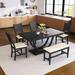 6-Piece Dining Table Set, 59" Wood Dining Table with 4 Upholstered Chairs and 1 Bench, Half Round Base Kitchen Table and Chairs