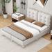 Platform Bed Frame with Button Tufted Wavy Upholstered Headboard, Intersecting Solid Wood Slats Support and Rubberwood Legs