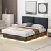 Low-Profile Platform Bed with Sensor Light - Upholstered Backrests Floating Grounded Wood Slat Bed Frame and Center Support Legs