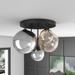 Modern Grey and Brown 5-Light Semi Flush Mount Ceiling Light with Globe Glass Lampshade