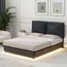 Black Upholstered Back Floating Low-profile Full Bed with Sensor Light