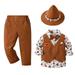 ASFGIMUJ Baby Girl Outfits 3Pcs Long Sleeve Cartoon Pumpkin Prints Tops And Pants Hat Child Baby Boy Outfits Brown 3 Years-4 Years