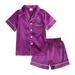 Baby Pajamas Little Girls Boys Set Satin Silk Ki Ds Short Sleeves 2 Piece Button Down Classic Loungewear Shorts Kids Sleepwear Purple 10 Years-11 Years