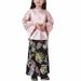 Sokhug Muslim Long Dress Medium Big Girls Long Sleeve Round Neck Colorblock Top Skirt Set