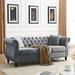 80" Chesterfield Sofa Grey Velvet for Living Room, 3 Seater Sofa Tufted Couch with Rolled Arms and Nailhead, two pillows