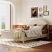 Beige Full Size Upholstered Platform Bed with Metal Legs&Classic Semi-circle Shaped Headboard