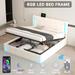White Queen Size Upholstered Bed Platform Bed LED Bed Frame with Hydraulic Storage System