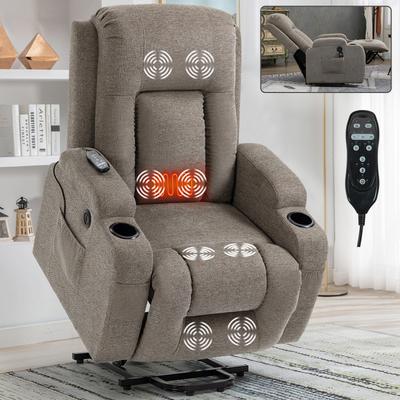 Power Lift Recliner Chair,Motion Mechanism with 8-Point Vibration Massage Lumbar Heating,USB Port,Cup Holders