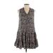 Nine West Casual Dress - Mini V Neck Sleeveless: Gray Floral Dresses - Women's Size Small