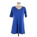 Top Ligne Casual Dress - A-Line V Neck Short sleeves: Blue Solid Dresses - Women's Size Medium