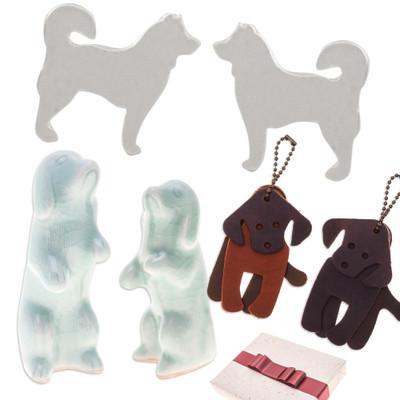 Playful Friends,'Curated Gift Set with 2 Dog Figurines 2 Keychains & Earrings'