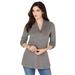 Plus Size Women's Shawl Collar Ultimate Tee by Roaman's in Medium Heather Grey (Size 6X) Long Sleeve Shirt