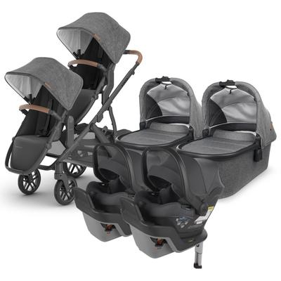 UPPAbaby VISTA V2 Twin Double Stroller + MESA MAX Travel System Bundle with Rumble Seat V2+ - Greyso