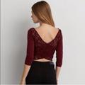 American Eagle Outfitters Tops | American Eagle Outfitters Burgundy Lace Criss Cross Back Scoop Neck Crop Top Xs | Color: Brown/Red | Size: Xs