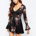 Free People Dresses | Free People Black Floral Long Sleeve Dress Bell Sleeves And Pink Floral Size M | Color: Black/Pink | Size: M