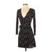 Topshop Casual Dress - Mini V Neck 3/4 sleeves: Black Print Dresses - Women's Size 0